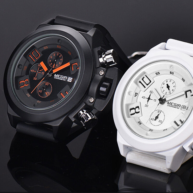 Multifunction Sports 3D Dial with Date Calendar Silicone Band Men Quartz Watch