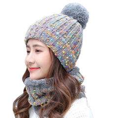 Warm Wool Beanie & Bib Set - Thick Winter Pom Cap