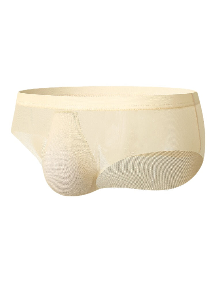 Mens Solid Color See Through Breathable Thin Mid Waist Full Hip Home Briefs