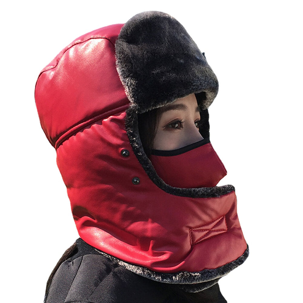 Unisex Faux Leather Trapper Hat: Warm, Windproof, Ear & Eye Protection for Outdoor Riding