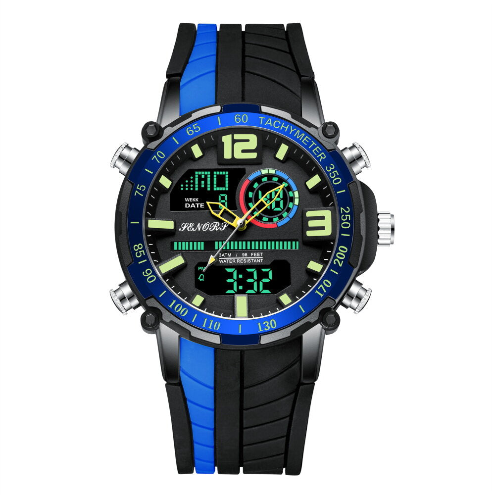 Dual Display Digital Watch Outdoor Sport Alarmclock Calendar Chronograph Noctilucent Waterproof Watch