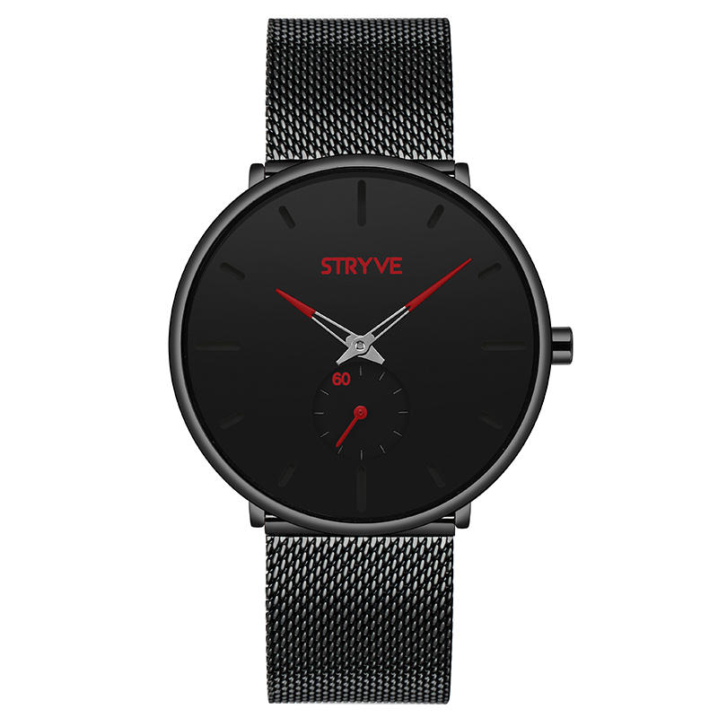 Men Simple Dial Full Mesh Steel Strap Independent second Dial Quartz Watch