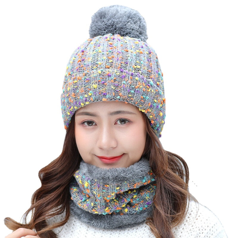 Warm Wool Beanie & Bib Set - Thick Winter Pom Cap