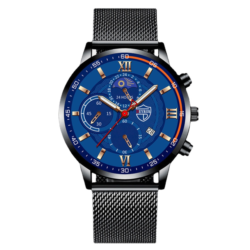 7 Colors Stainless Steel Strap Men's Business Casual Multifunctional Calendar Luminous Quartz Watch