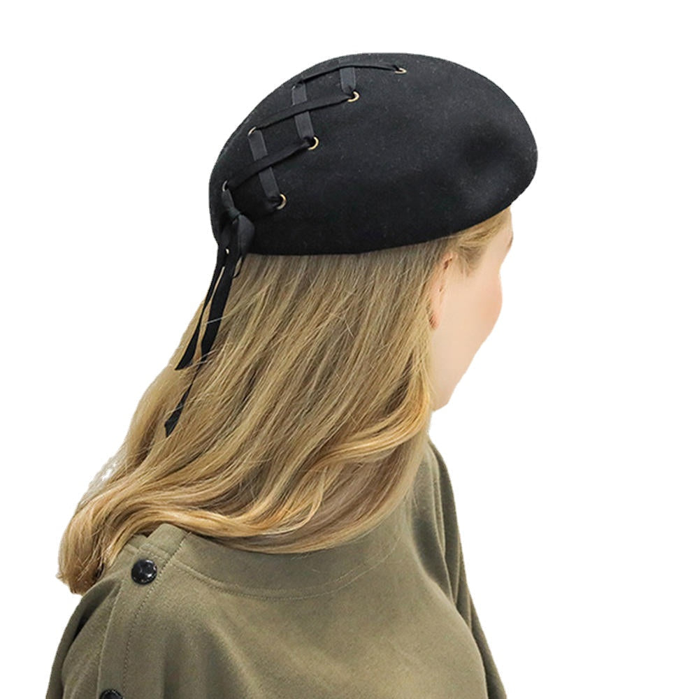 British Style Pure Wool Chain Beret Cap