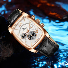 Business Men Watch Date Display Multi-function Waterproof Leather Strap Quartz Watch