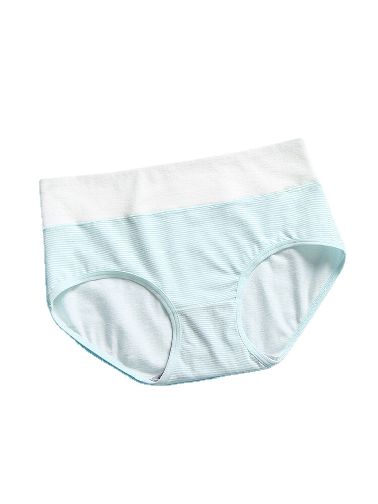Women's High Waist Stripe Cotton Panties with Wide Waistband