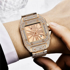 Fashion Elegant Alloy Quartz Watch Diamond Cool Men Watch Square Dial Shape Quartz Watch