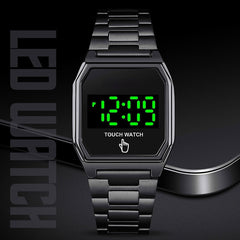 LED Display Luminous Smart Touch 30M Waterproof Stainless Steel Strap Digital Watch