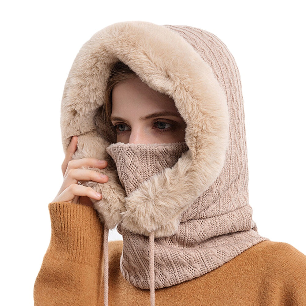 Women's Plush Hooded Neck & Ear Warmer: Cold-Proof Outdoor Riding Headgear