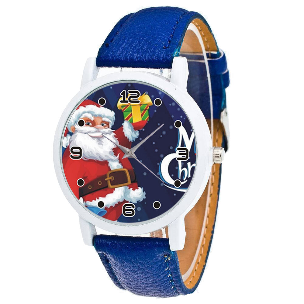 Cartoon Santa Claus with Starry Sky Pattern PU Leather Strap Kid Watch Fashion Children Quartz Watch