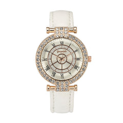 Leather Band Women Wrist Watch Casual Style Crystal Quartz Watch