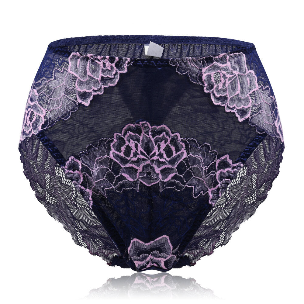 Plus Size Luxury Lace Floral Breathable Briefs
