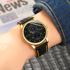 Fashion Men Automatic Watch Creative Dial Leather Strap Mechanical Watch