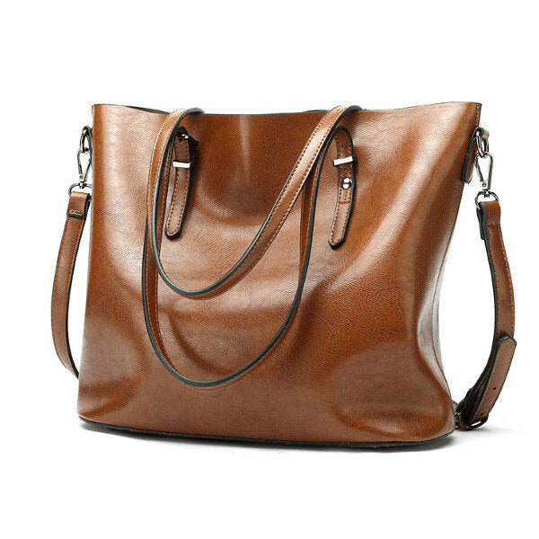 Women Oil Leather Tote Handbag Vintage Shoulder Bag Capacity Big Shopping Tote Crossbody Bag