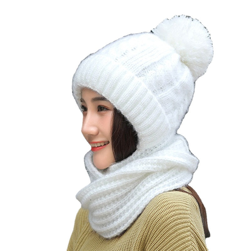 Women's Winter Knit Beanie Hat with Scarf & Earmuffs - Windproof Ski Cap