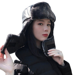 Unisex Faux Leather Trapper Hat: Warm, Windproof, Ear & Eye Protection for Outdoor Riding