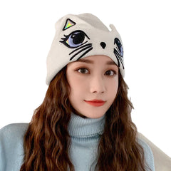 Women's Cute Cat Pattern Warm Knitted Hat - Casual All-Match