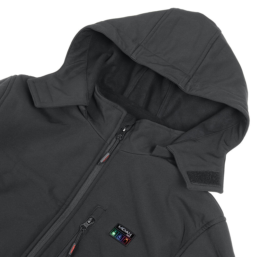 Heated Waterproof Jacket with 5 Zones, Intelligent Hood, for Work, Motorcycle, Skiing, Riding