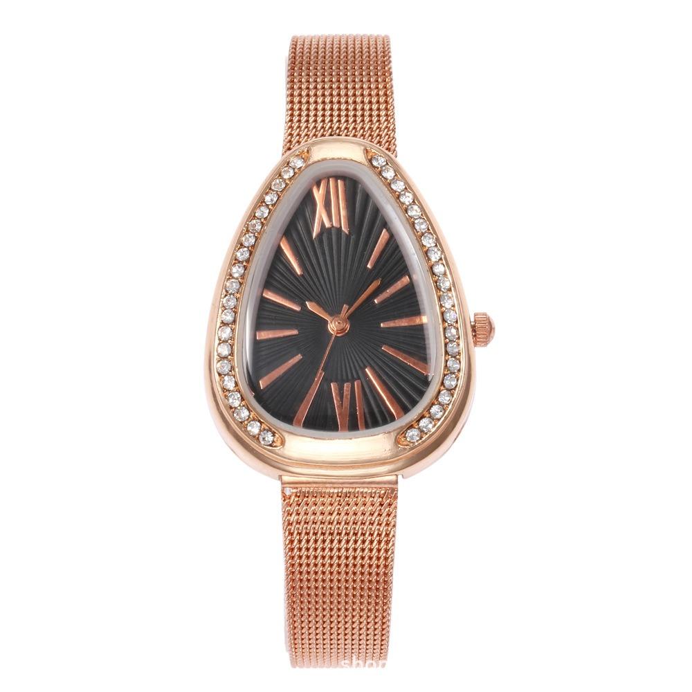 Crystal Case Triangle Dial Simple Design Full Stell Mesh Belt Women Quartz Watch