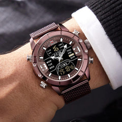 Waterproof Dual Display Watch Calendar Full Steel Business Men Digital Watch