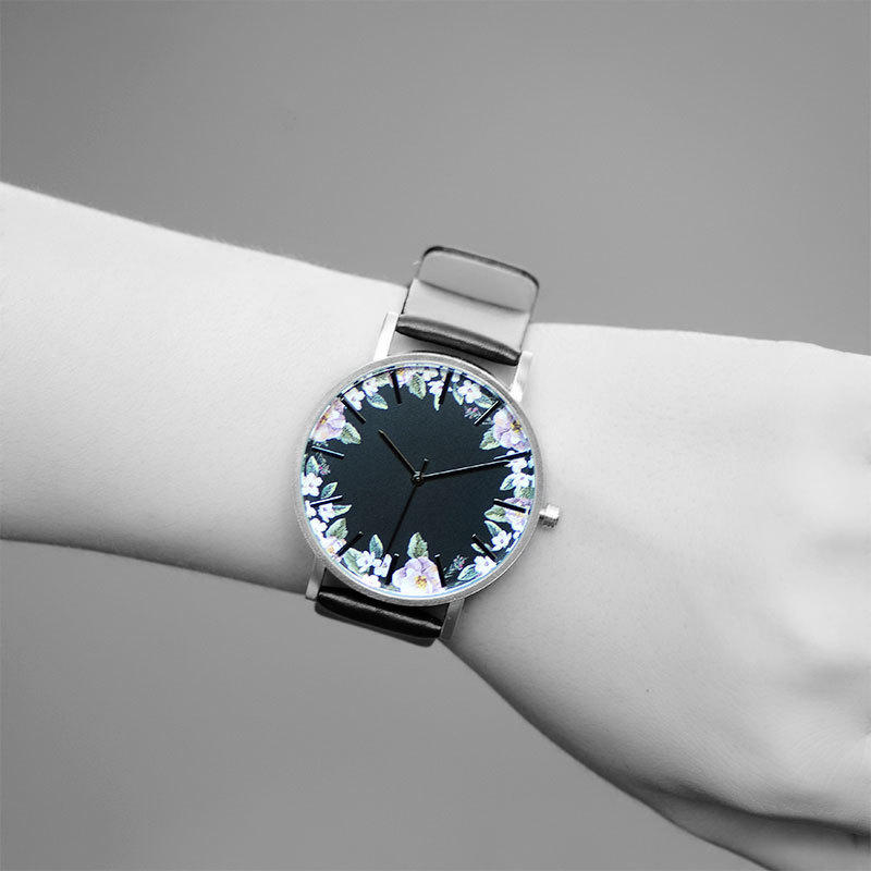 Unisex Wrist Watch Flower Picture Dial Display Quartz Watch