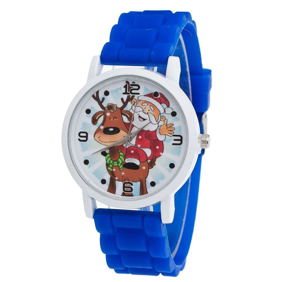 Cartoon Santa Claus and Reindeer Pattern Silicone Strap Watch Cute Kid Watch Fashion Children Quartz Watch