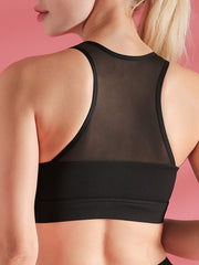 Women Sports Underwear Mesh Patchwork Gather Brathable Shockproof Yoga Bra