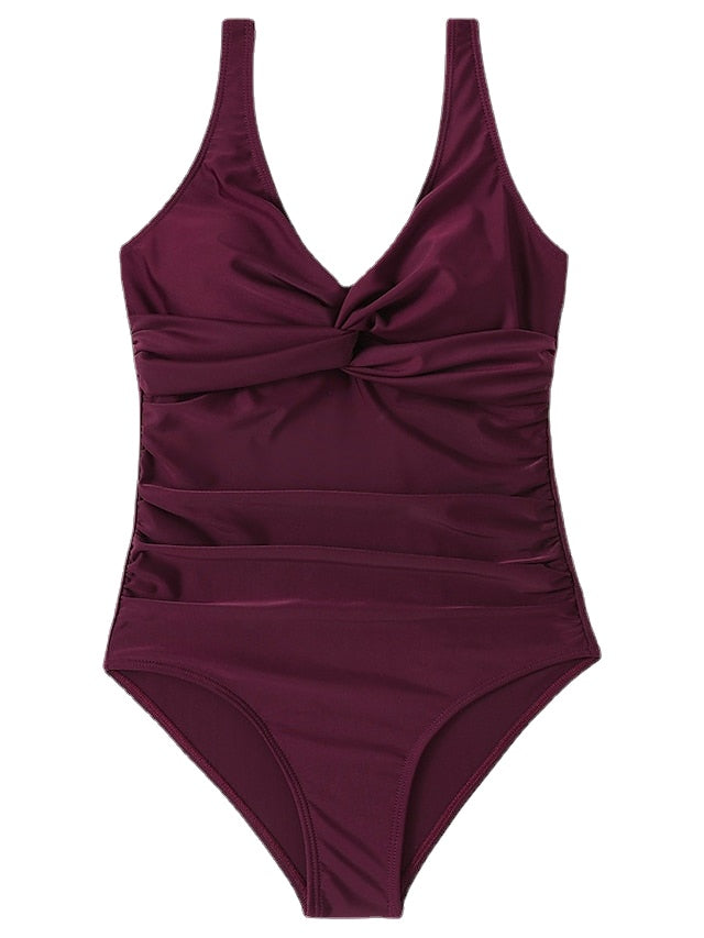 Women's Quick Dry One Piece Swimsuit Tummy Control Solid Leopard Black White Burgundy Green Red
