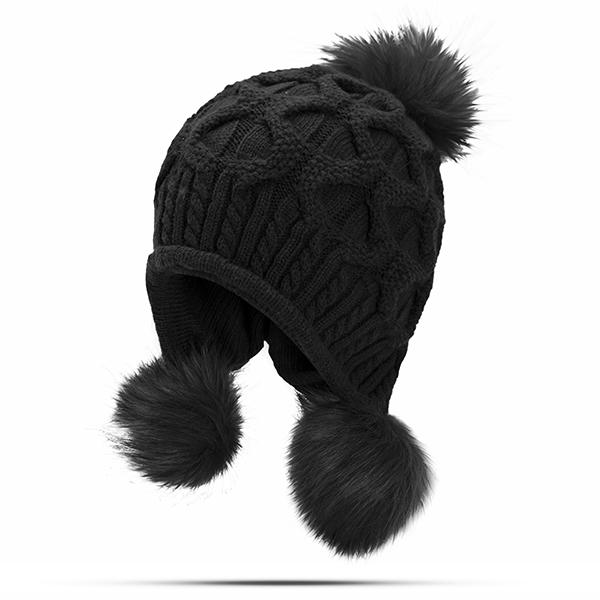 Womens Winter Warm Crochet Knitted Wool Beanie Hat Pompom Ball Ski Cap