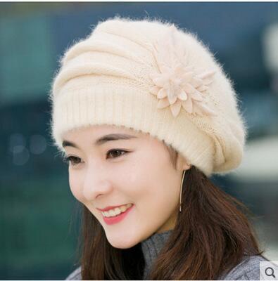 Women's Thick Knitted Fur Hat - Warm Winter Sweater Beanie