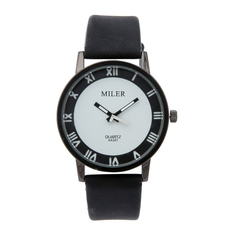 Unisex Leather Strap Lovers Quartz Wrist Watch