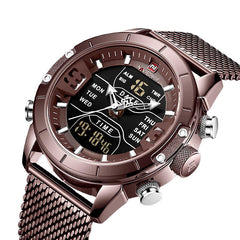 Waterproof Dual Display Watch Calendar Full Steel Business Men Digital Watch