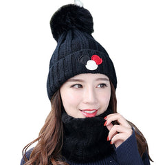 Women's Windproof Knit Hat & Scarf Set with Earmuffs - Winter Velvet Beanie