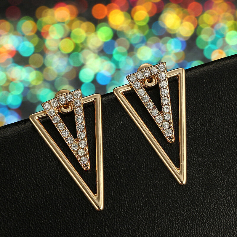 Vintage Triangle Earring Rhinestone Hallow Earrings Front Hanging Earrings For Women