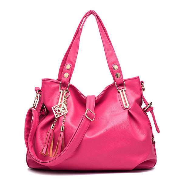 Women Faux Leather Tassel Soft Leather Handbag Solid Casual Crossbody Bag