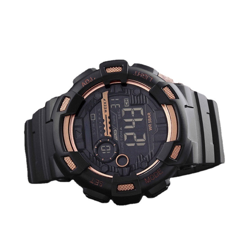 Luminous Week Display Stopwatch Countdown 5ATM Waterproof Dual-time Sport Men Digital Watch