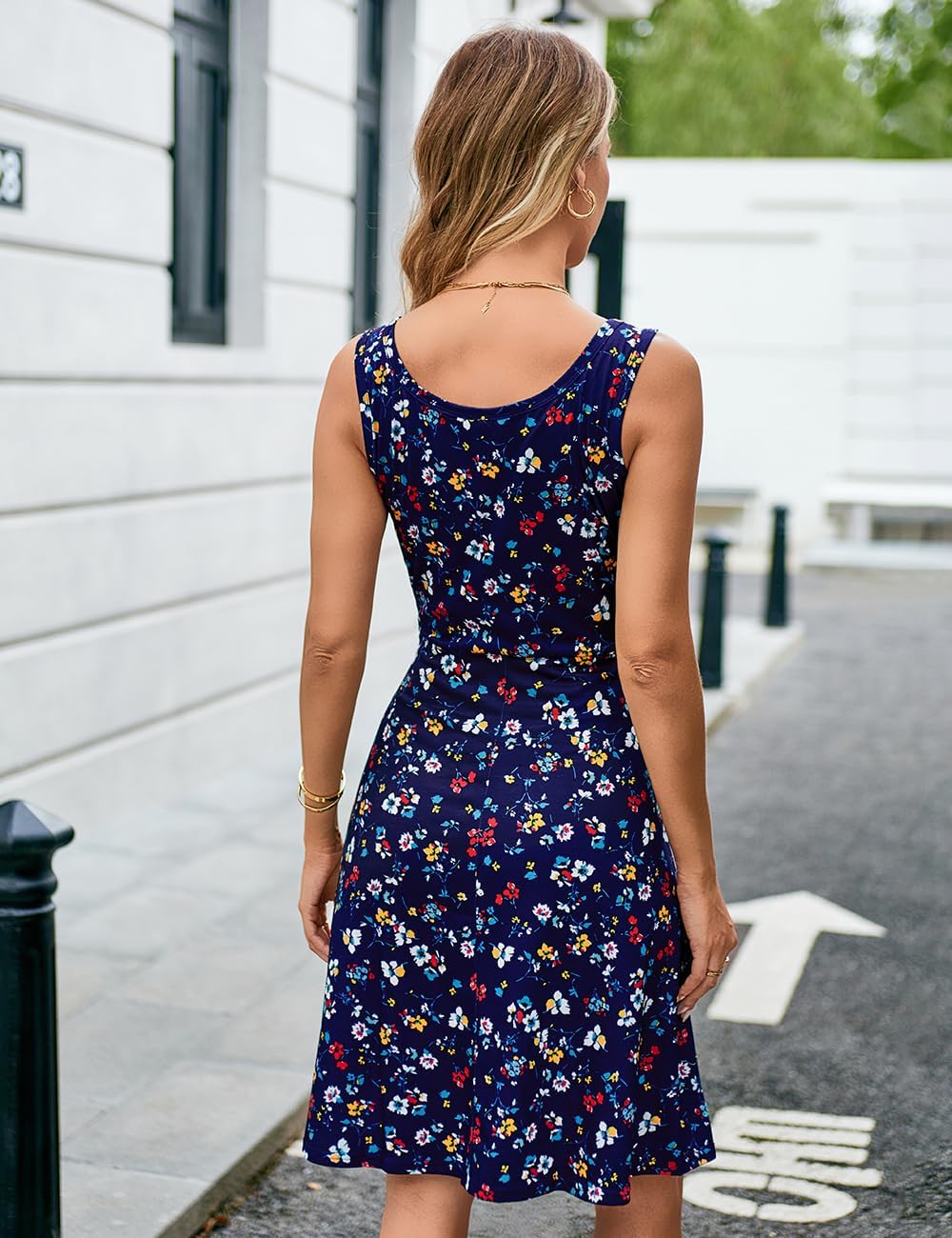 Women Summer Slim Sleeveless Scoop Neck A-Line Flare Sun Dresses