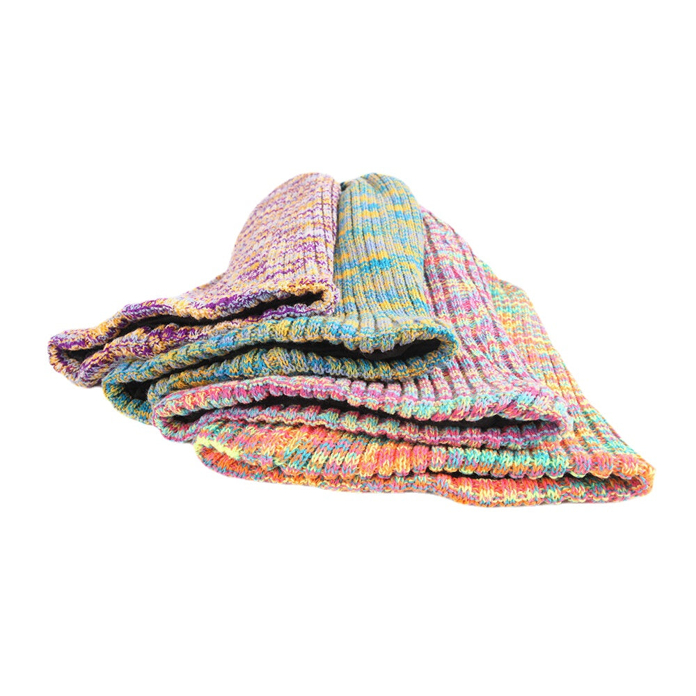 Unisex Rainbow Striped Woolen Beanie - Thick, Warm, Velvet-Lined Hat