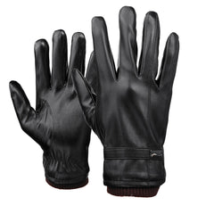 Men's Waterproof Touchscreen PU Leather Winter Gloves - Fleece Lined Thermal Warmth