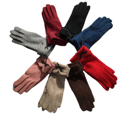 Women's Wool Touchscreen Gloves with Embroidery & Bowknot - Warm & Fashionable