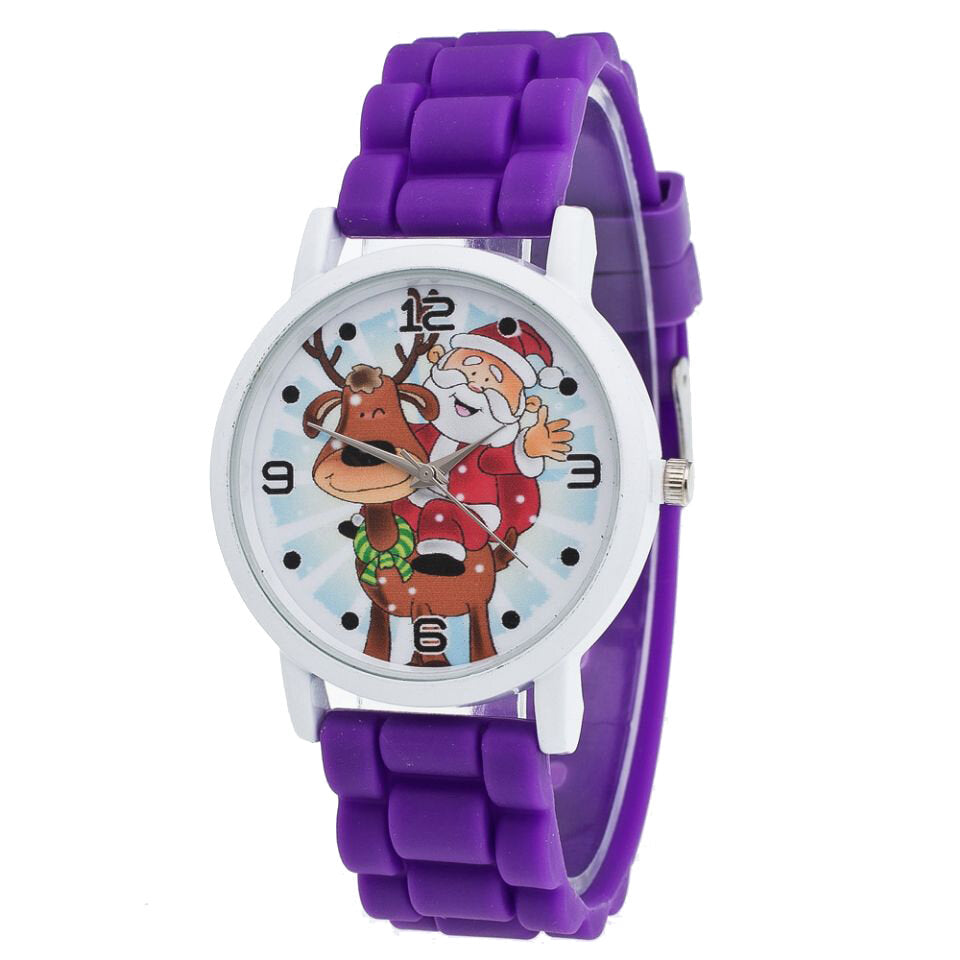 Cartoon Santa Claus and Reindeer Pattern Silicone Strap Watch Cute Kid Watch Fashion Children Quartz Watch