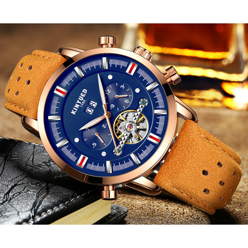 Fashion Style Brathable Leather Strap Automatic Men Business Mechanical Watch