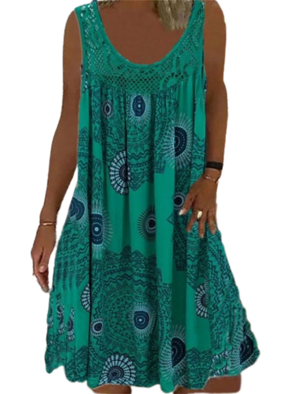 Women's Sleeveless Street Print Crew Neck Sport Casual Dress