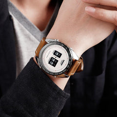 Business Style Creative Dial Quartz Watch Minute Hour Adjust Leather Strap Waterproof Men Watch