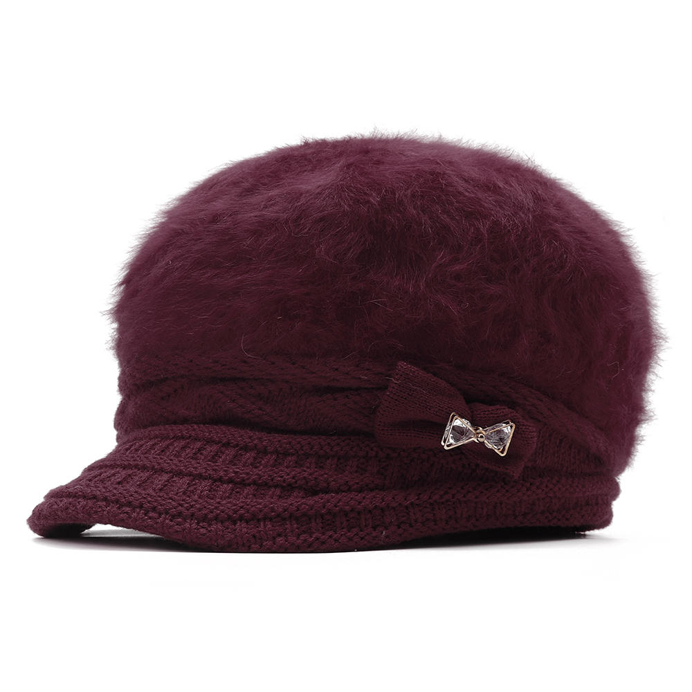 Women's Winter Knit Velvet Beret Hat - Warm Outdoor Leisure Cap