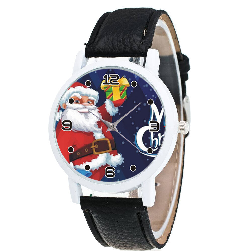 Cartoon Santa Claus with Starry Sky Pattern PU Leather Strap Kid Watch Fashion Children Quartz Watch