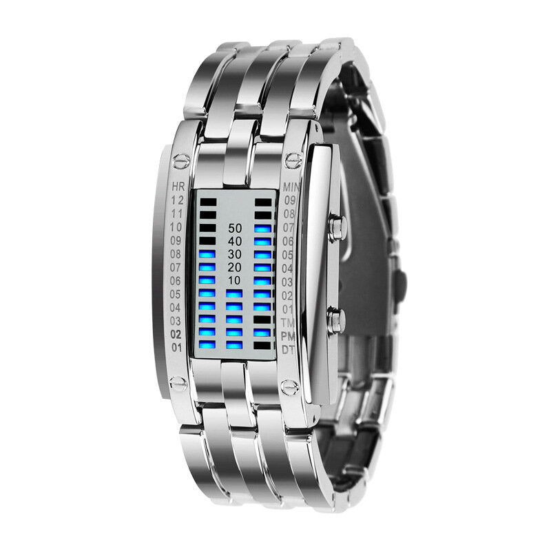 Fashion Rectangle Dial LED Time Date Display 30M Waterproof Steel Strap Men Digital Watch