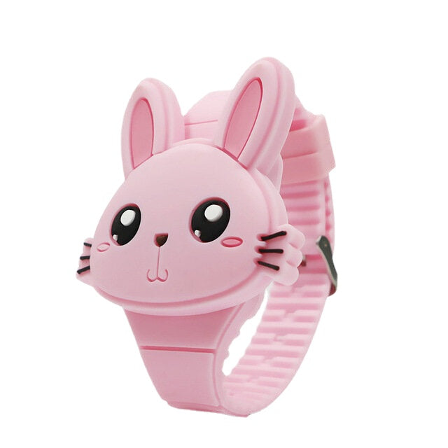 Flip Cover Cartoon Student Kid Watch LED Display Cute Style Rubber Digital Watch