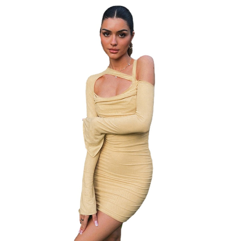 Women's Slim-Fit Off-Shoulder Mesh Long Sleeve Dress